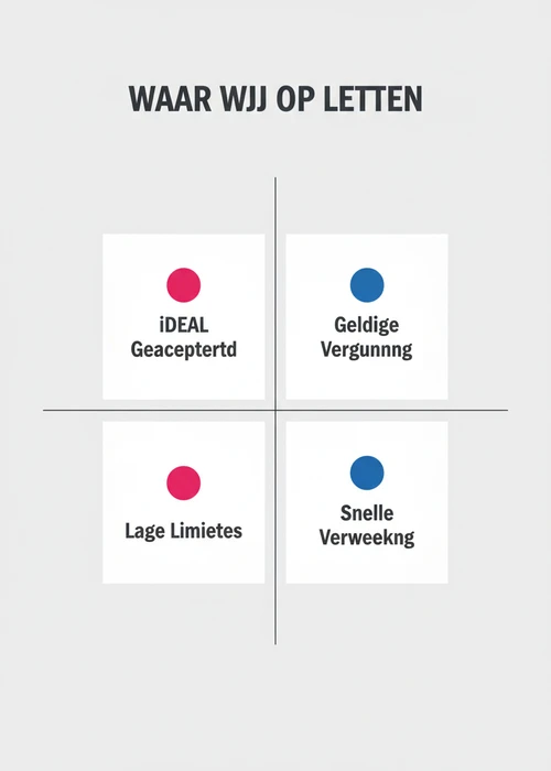 Waar wij op letten bij casino met iDEAL sites: iDEAL geaccepteerd, geldige vergunning, lage limieten en snelle verwerking.