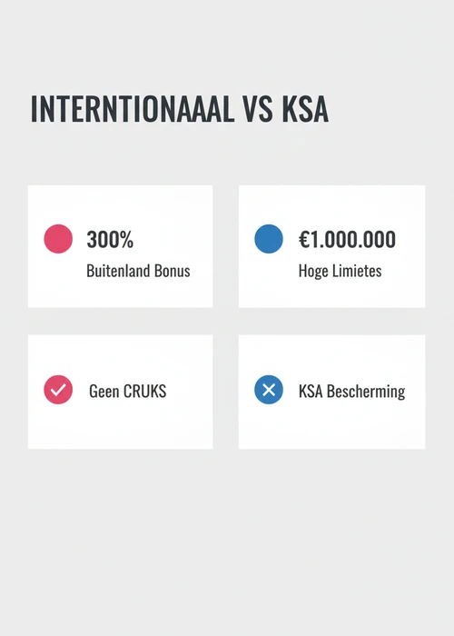 Internationaal versus KSA bij casino met iDEAL in stat-tegels: buitenland bonus, hoge limieten, geen CRUKS en KSA bescherming.